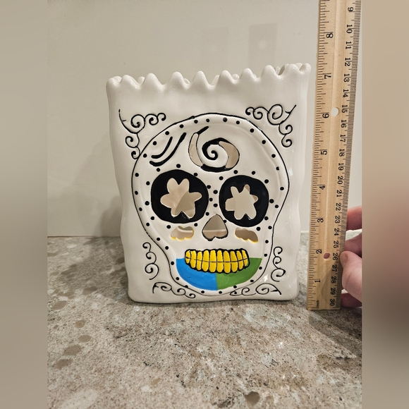 Blue Sky Heather Goldminc Sugar Skull Tea Light Luminary - Picture 5 of 12